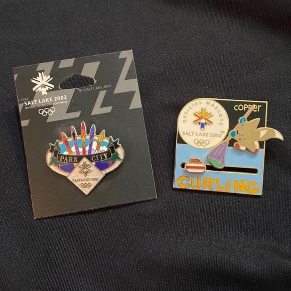2 Salt Lake City 2002 Olympics Lapel Pins Logo & Curling
